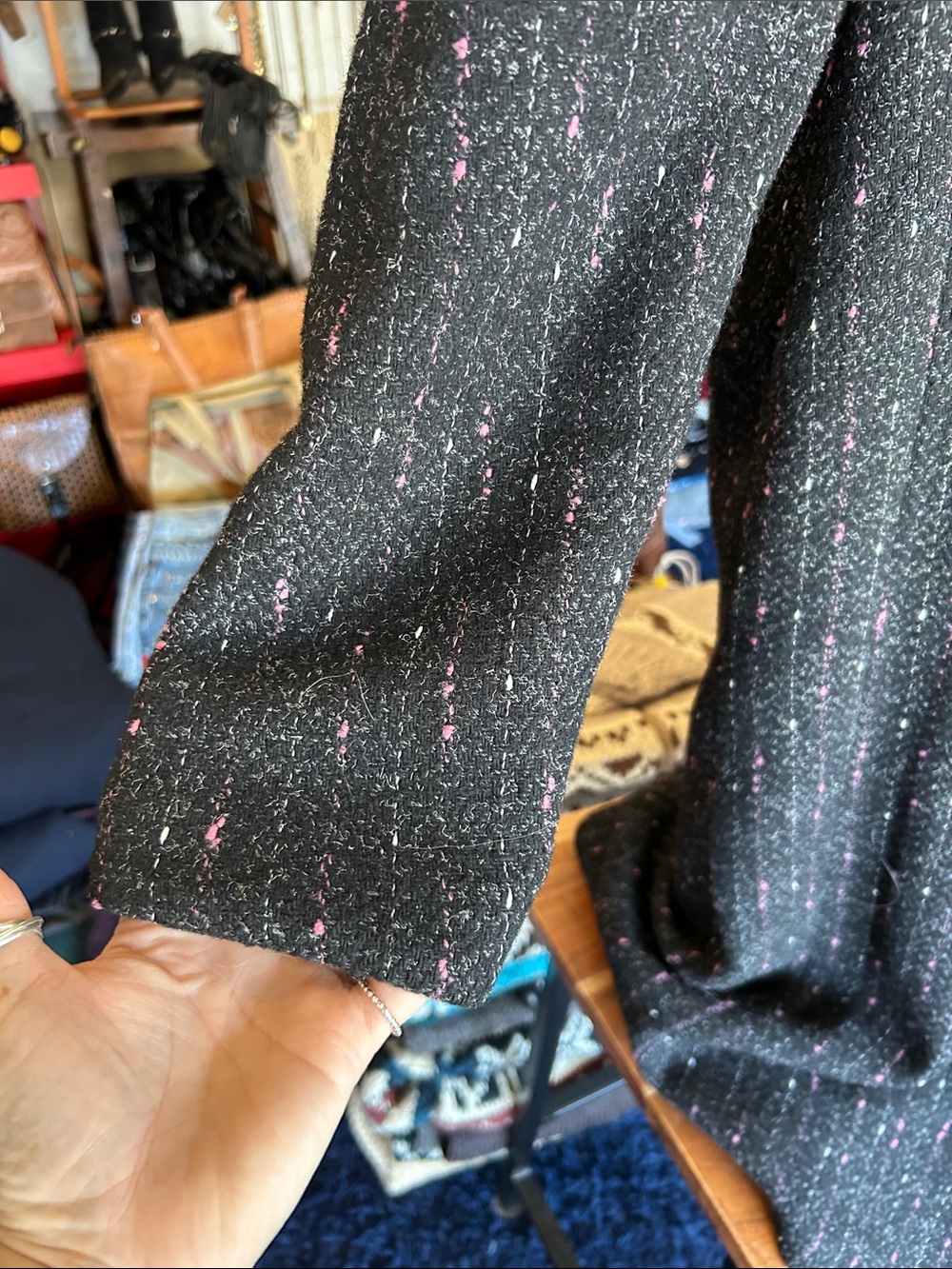 Vintage New York Girl Black/Pink Tweed Double-Breasted Women's Coat - Picture 7 of 14